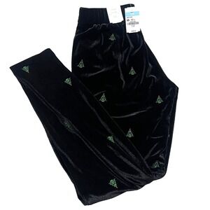 J McLaughlin Jerry Pants Womens XS Black Velvet Holiday Tree Embroidered NWT